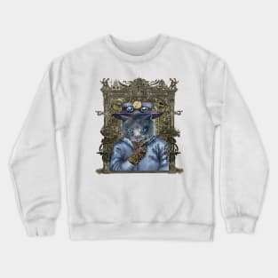 Cat in Blue Leather Jacket with Magical Bracelet in Steampunk Frame Crewneck Sweatshirt